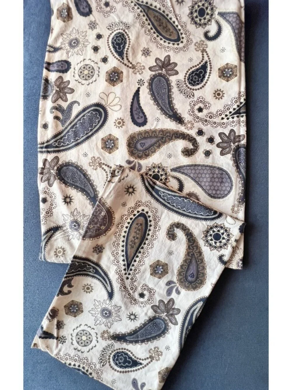 Pair IKEA SOTBLOMSTER Pillowcases BLUE TAN BROWN PAISLEY MEDALLION 100% Cotton
